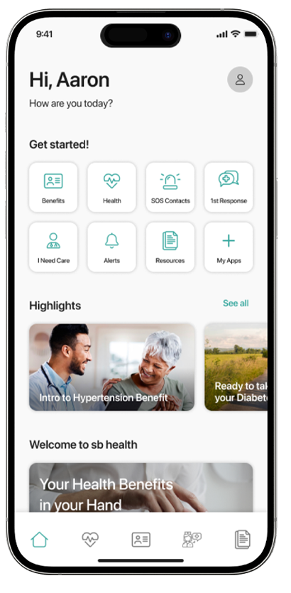 single sb health app screen image as the app screen example